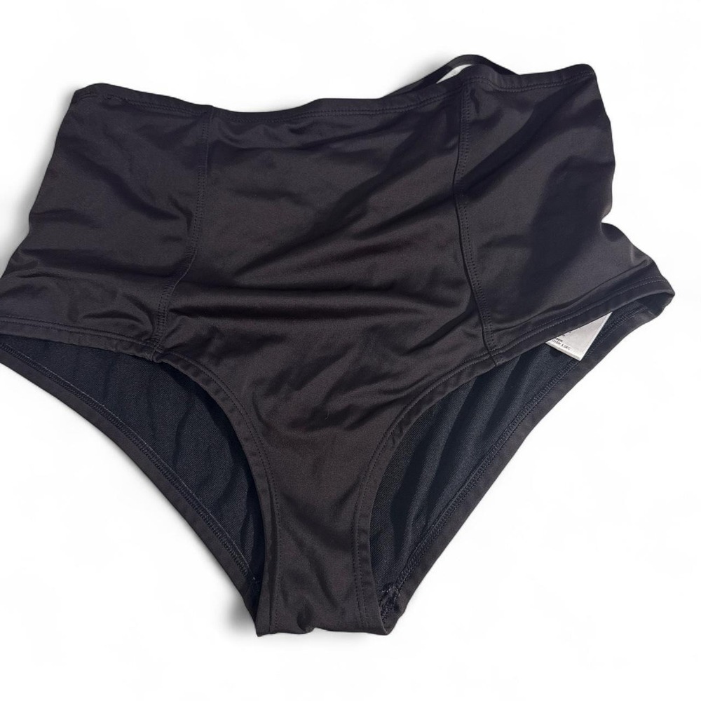 Black High Waisted Lattice Back Strappy Bikini Bottoms Swimwear Solid Small